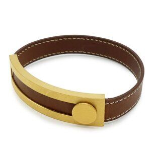 Hermes Bracelet Bangle Leather GP Brown Gold Hardware